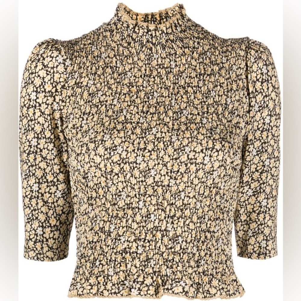 Sandro Gigi floral-print smocked crop top